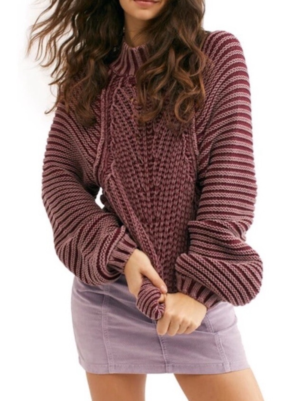 Free People Burgundy sweetheart Cable-Knit Women's Sweater Small